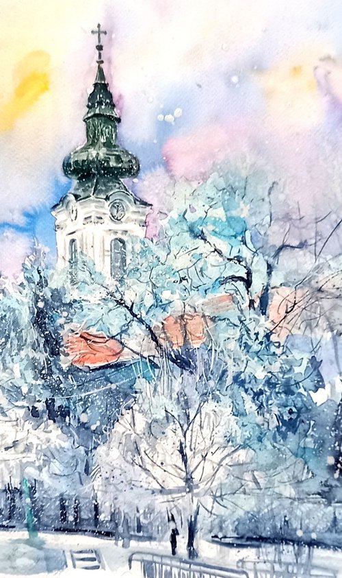 Serbian church at snowfall II by Kovács Anna Brigitta