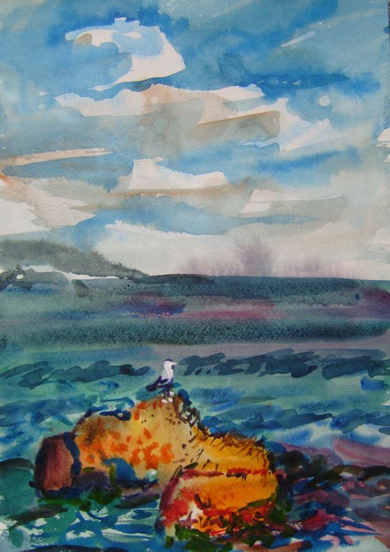 BREATH OF THE SEA II, WATERCOLOR PAINTING 45X32 CM