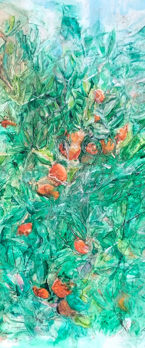 Orange Tree Original Mixed Media Painting For Home Decor by Lana Ritter