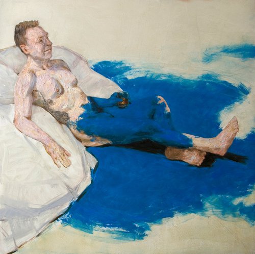 contemporary naked portrait of a man with blue by Olivier Payeur