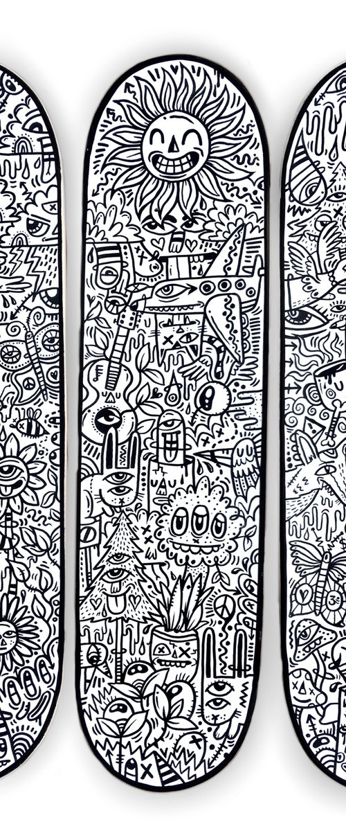 Custom Painted Skateboard Decks (Triptych) by Luke Crump