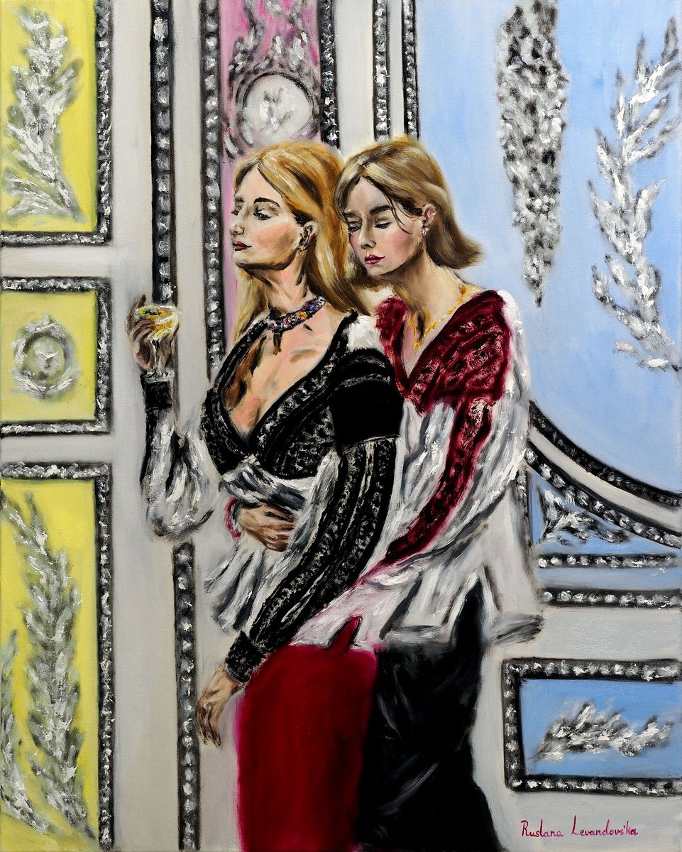 Impressionistic Portrait Oil Painting By Ruslana Levandovska, 24 X 30", Embroidered Embrace, Original Artwork