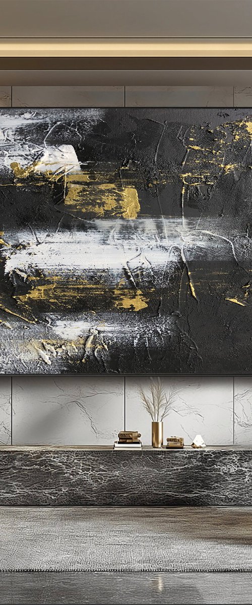 Gold and Black Abstract Reflections by Indie Ru