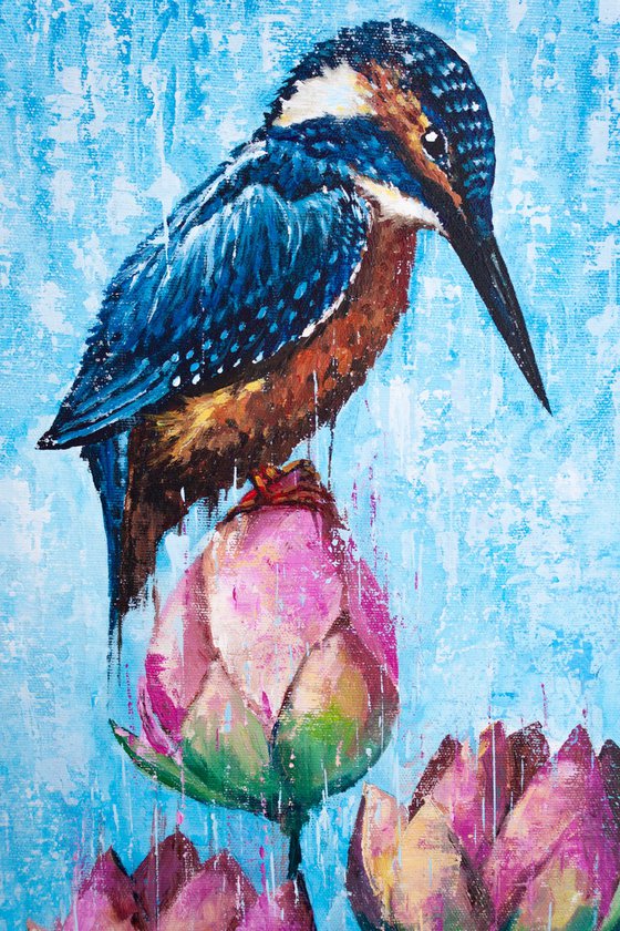 Kingfisher with water lilies