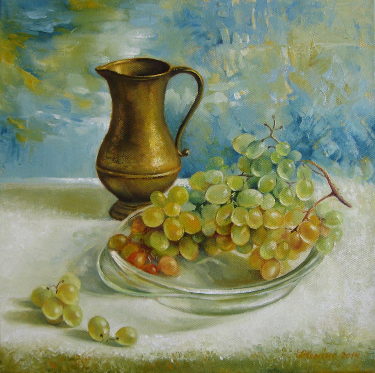 Expressive Still Life Oil Painting By Elena Oleniuc, 16 X 16, Missing Autumn, Original Artwork