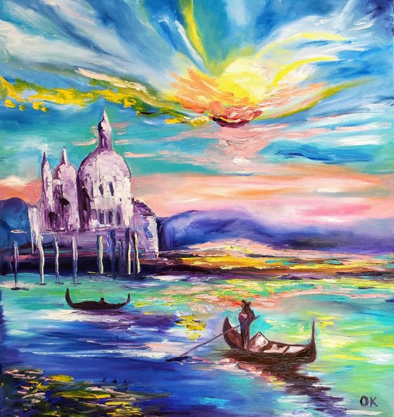 Morning in Venice, sunrise, landscape, oil painting