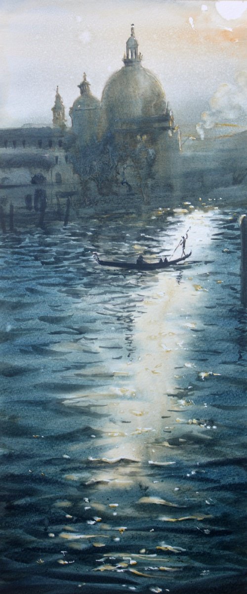 Subtle colors of Venice sundown 21x47cm 2023 by Nenad Kojić watercolorist