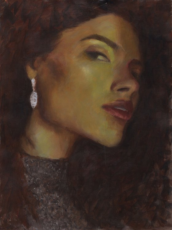 beautiful fashion model in oil paint on paper