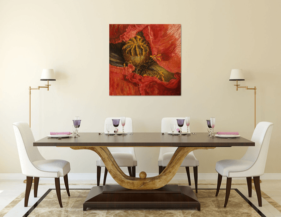 33.5" Red Poppy, Floral Art