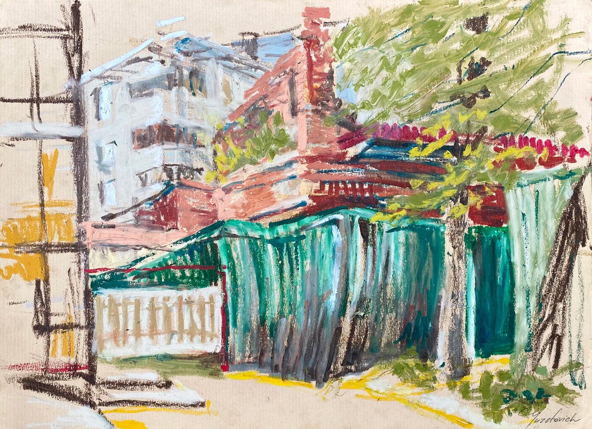 Impressionistic Pastel Drawing , Street Corner By Elena Yuzefovich, 16 X 12, Artwork For Sale On Artfinder