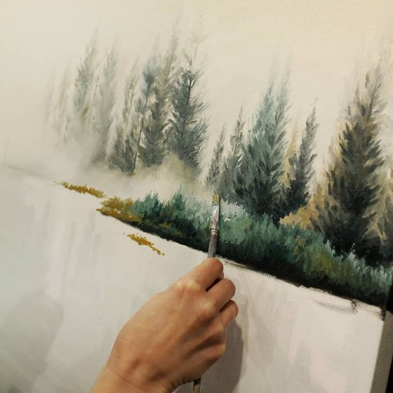 "River fog" River minimalist oil art