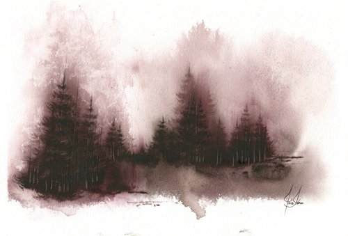 Places XX - Watercolor Pine Forest by ieva Janu