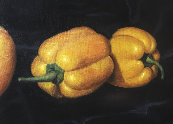 YELLOW PEPPERS ON BLACK SILK