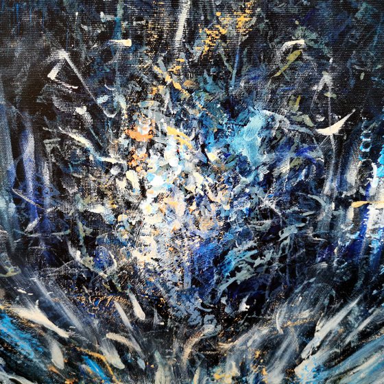 Large Spontaneous Dark Blue Angel Series Painting By KLOSKA