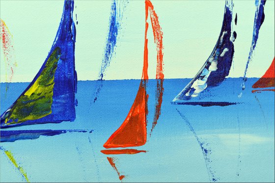 Happy Summer  - XXL  Abstract- Colourfull Sailboat Painting- Large Acrylic Art Canvas Wall Art Ready to hang