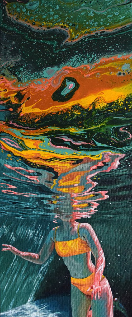 Evolution - Swimming Painting by Abi Whitlock
