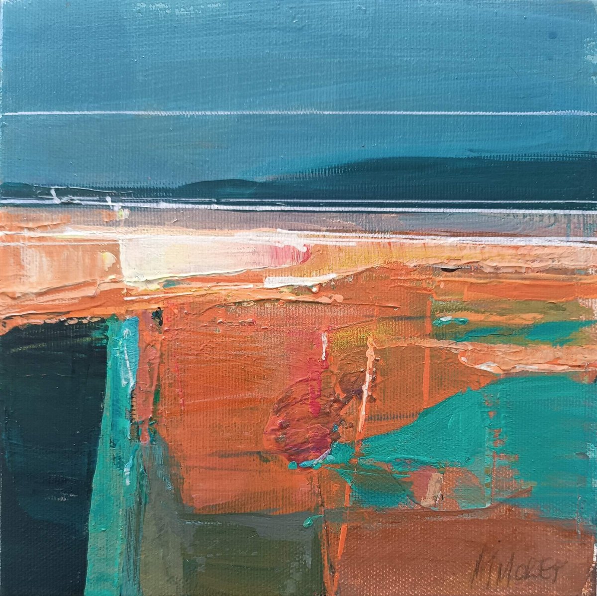Abstract Landscape Acrylic Painting By Magdalena Morey, 8 X 8", Coastal Light 20, Original Artwork