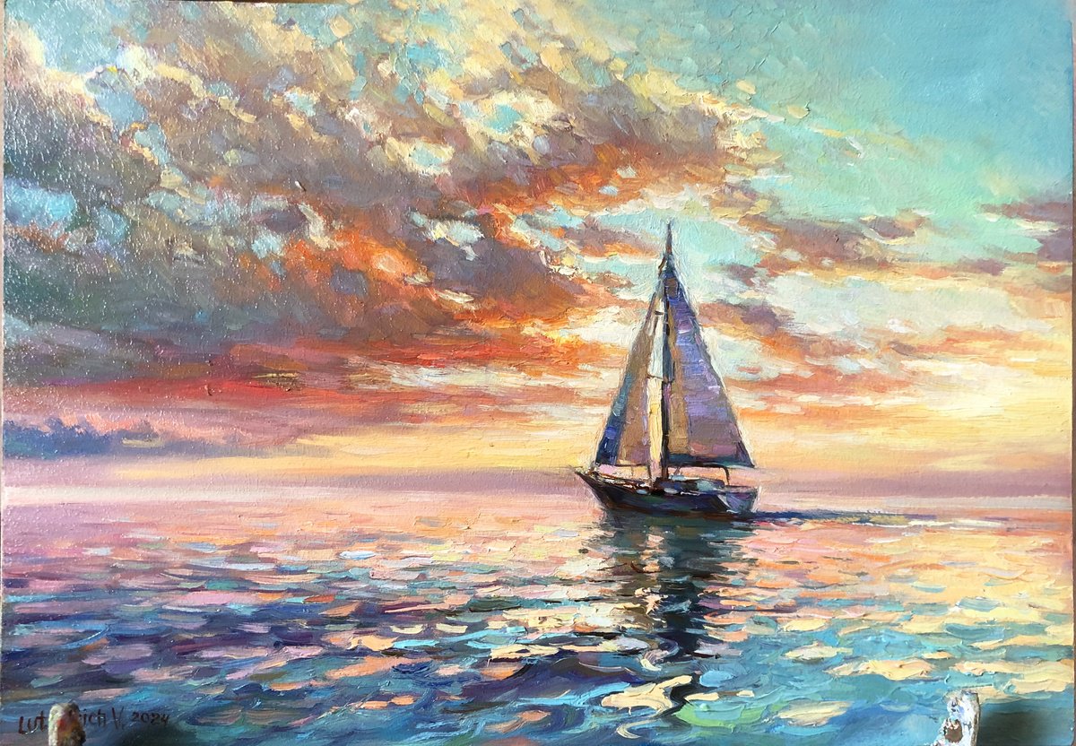 A sailboat at sea . Crimea by Vladimir Lutsevich