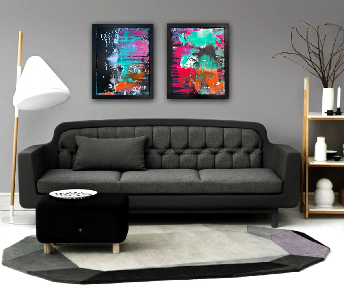 Urban And Pop Abstract Acrylic Painting By Preston M. Smith (Pms), 36 X 22", "Double Down", Original Artwork