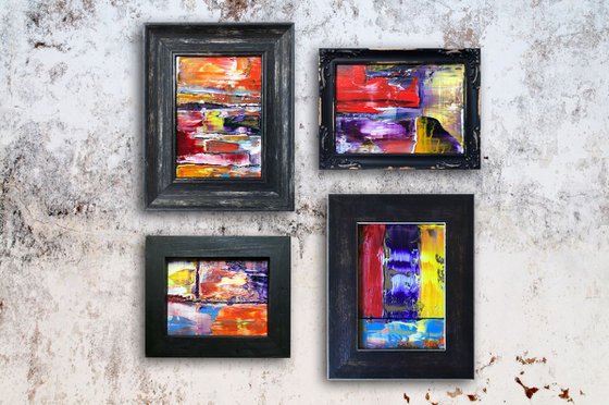 "Bad Mofos" - FREE WORLDWIDE SHIPPING - Original PMS Micro Painting Quadriptych On Glass, Framed - 16 x 20 inches