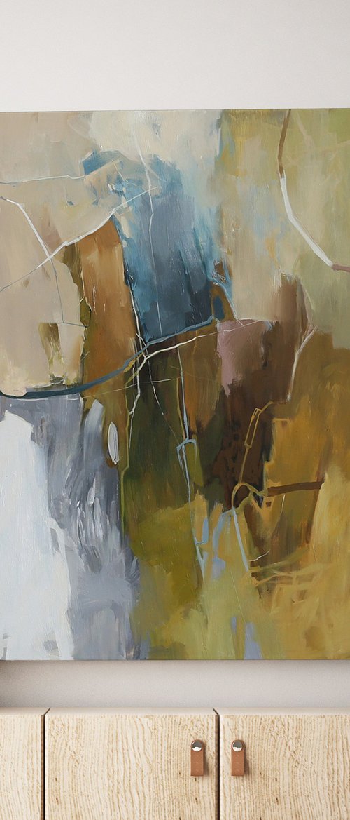 "Melody 2" Brown teal gray abstract art by Nina