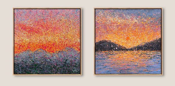 Velvet sunrise - diptych, framed