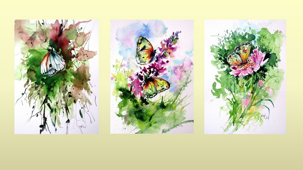 Impressionistic Watercolour , Butterfly Collection By Kovacs Anna Brigitta, 20 X 10, Artwork For Sale On Artfinder