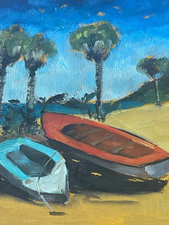 Twin Boats Under Palms