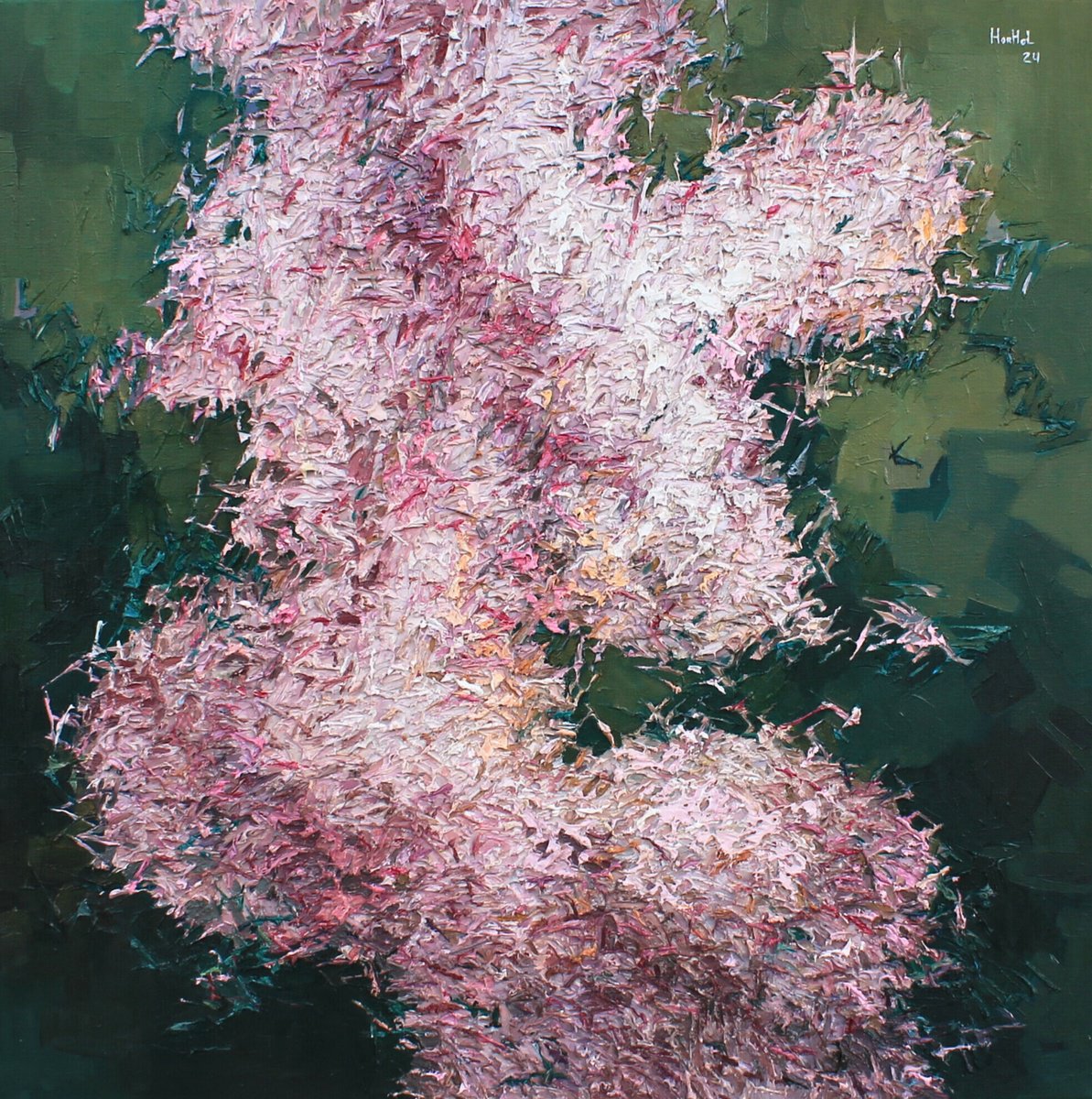 Organic Abstract Oil Painting By Olena Horhol, 31 X 31", Flowering 95, Original Artwork