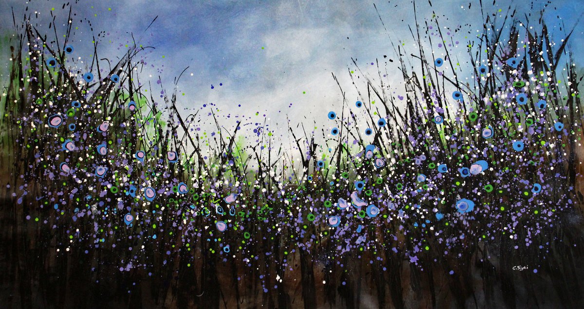Purple Breeze - Super sized floral landscape painting by Cecilia Frigati
