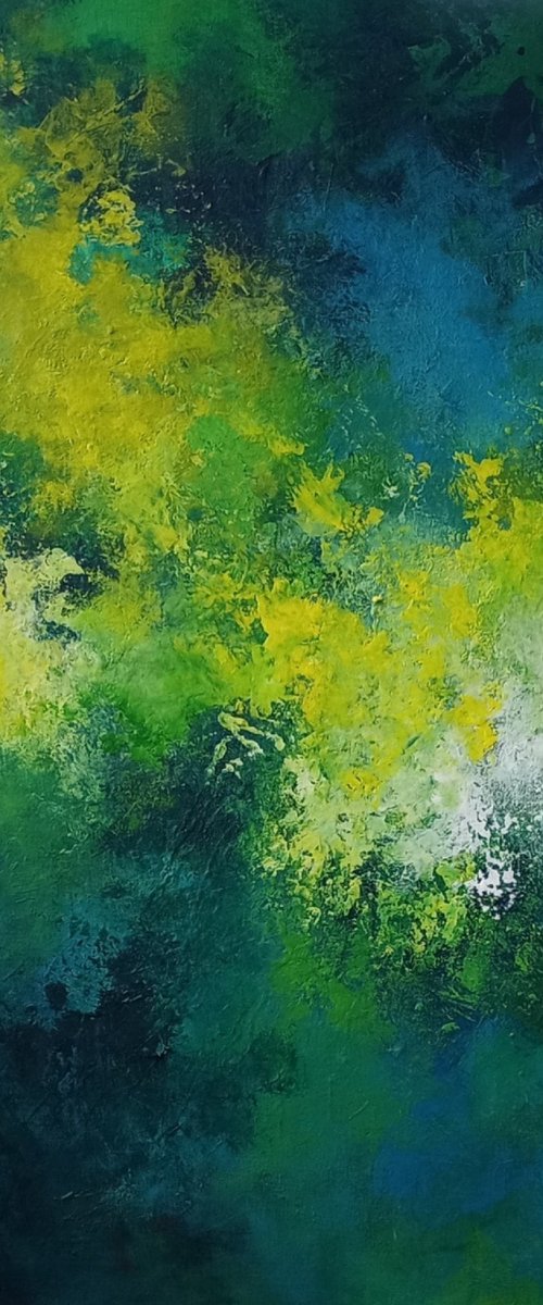Abstract Blue Green 24 x 36 by Louise Pirrotta