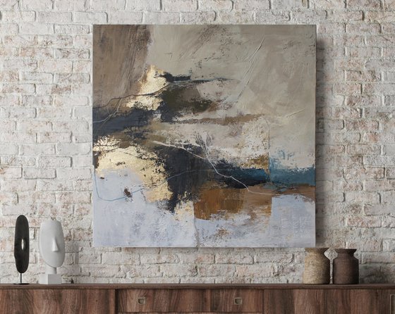 "Flight 2" Beige brown gold abstract art