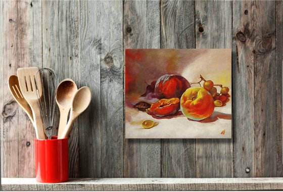 Still life with peaches