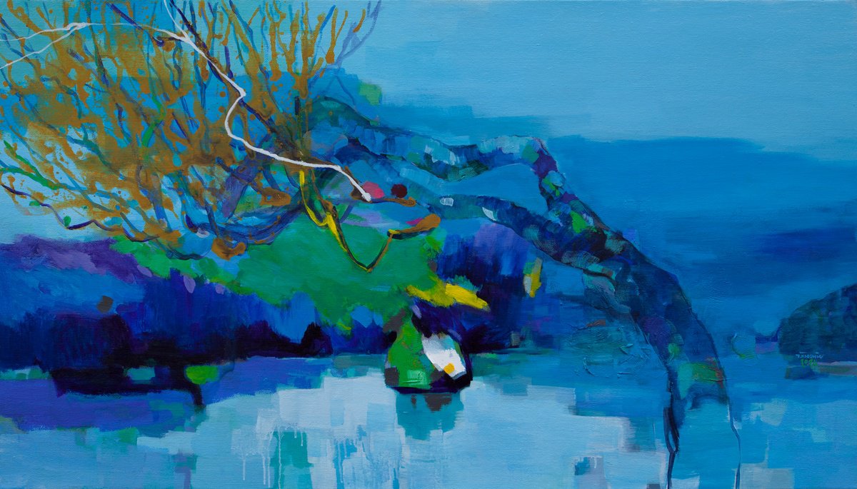 Expressive Landscape Acrylic Painting By The Khanh Bui, 55 X 31", Ripe Spring, Original Artwork