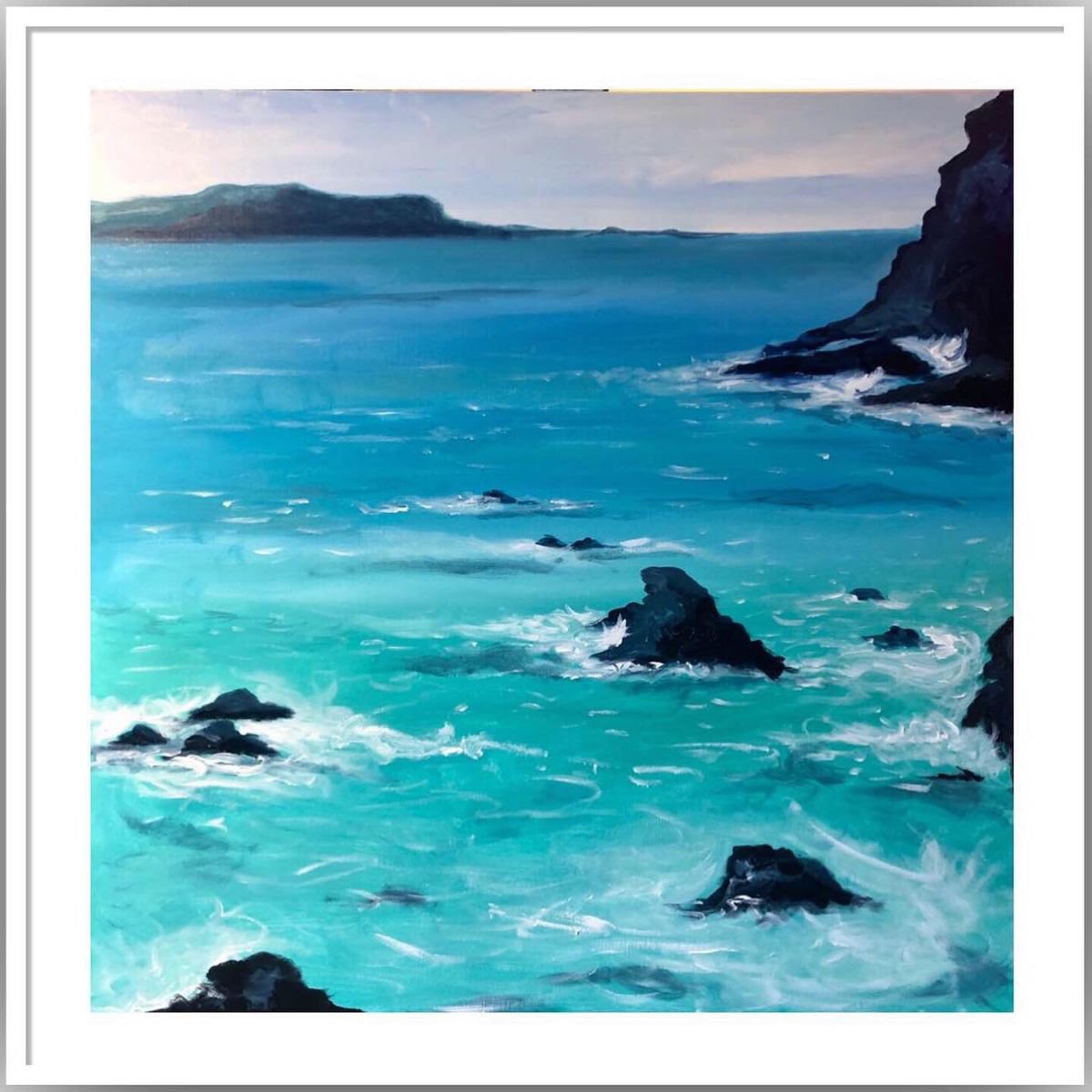 Abstract Landscape Acrylic Painting By Shabs Beigh, 32 X 32", The Lizard 2, Original Artwork