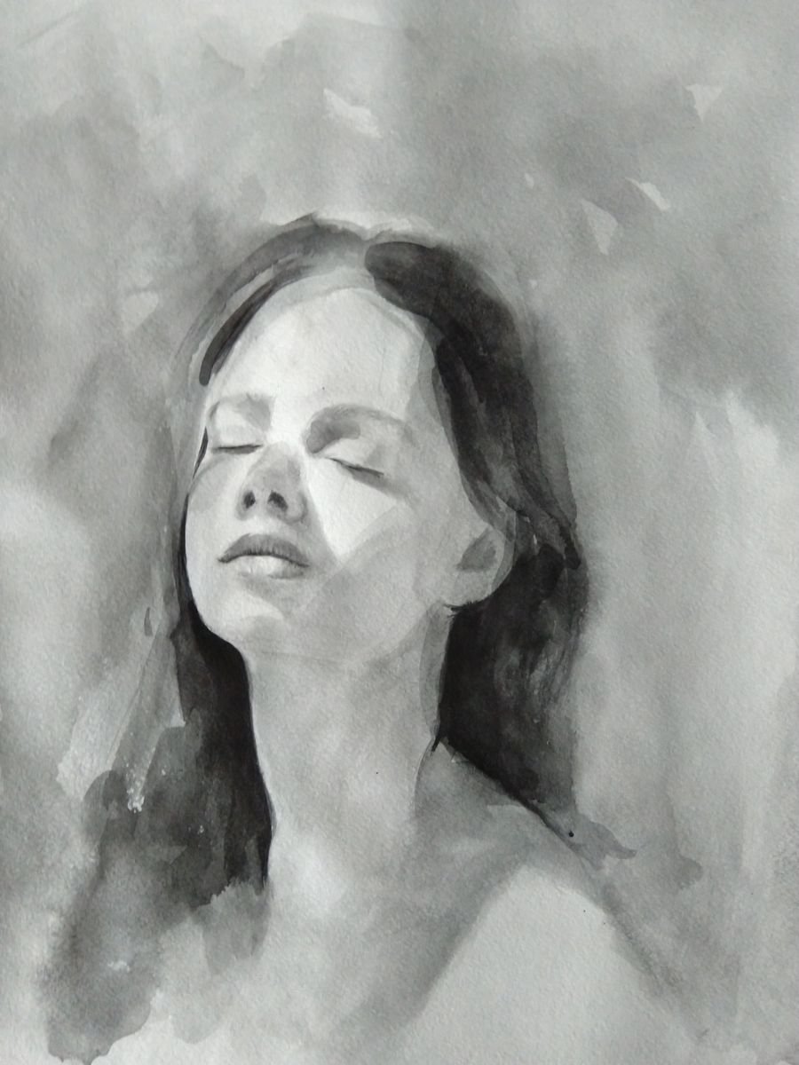 Black white portrait(30x40cm, watercolor, paper) by Kamsar Ohanian