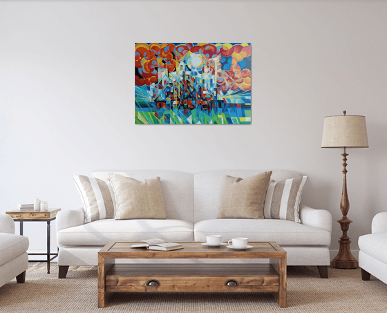 Sunny morning (100x70cm, cubism, oil painting)