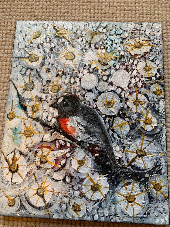 A Robin / Animals and Birds / Acrylic Painting / Original Artwork / Paintings on Canvas / Kitchen Decor / Bird Portrait / Gifts for Bird Lovers / Free Shipping
