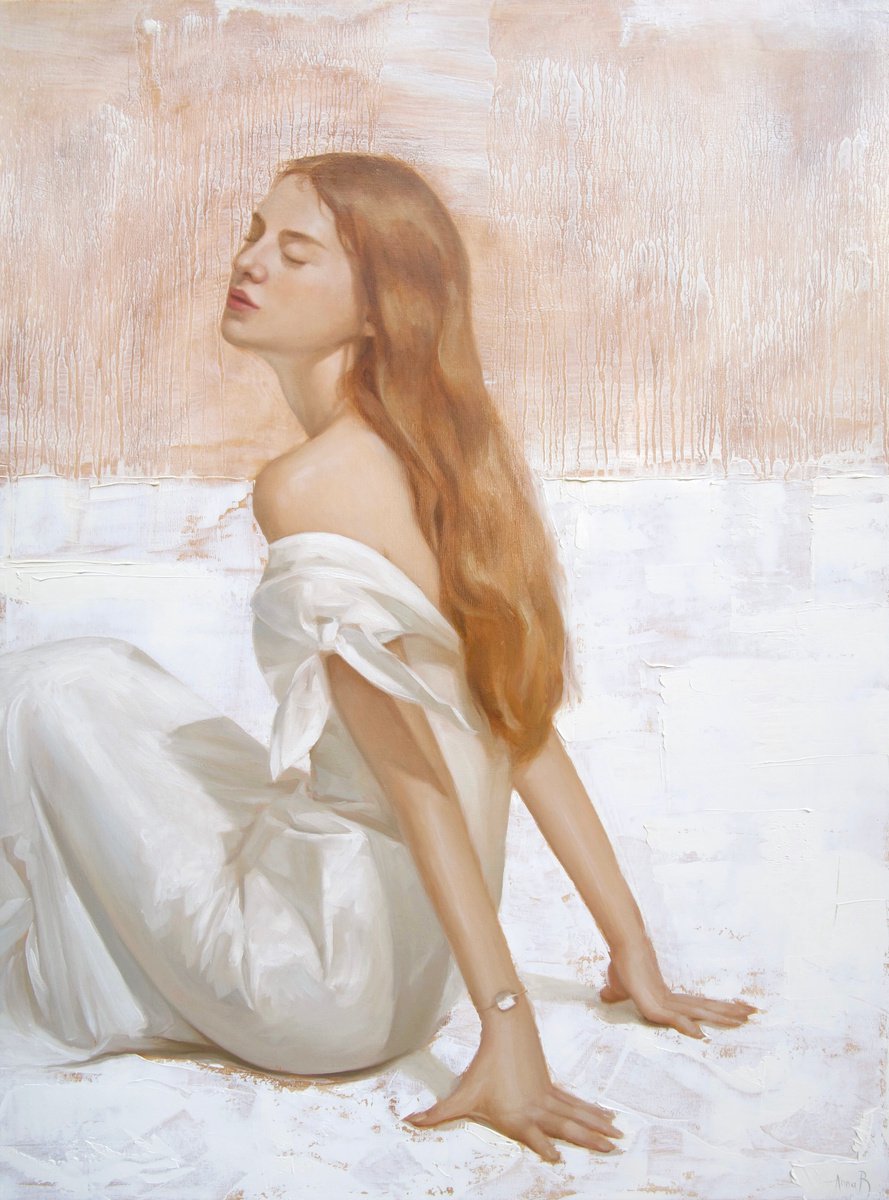 Photorealistic Portrait Oil Painting By Anna Bernadskaya, 24 X 31, Charm, Original Artwork