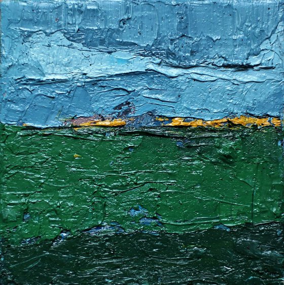 Little Oil painting " Paysage " à la manière de N. De Staël, 10 x 10 cm