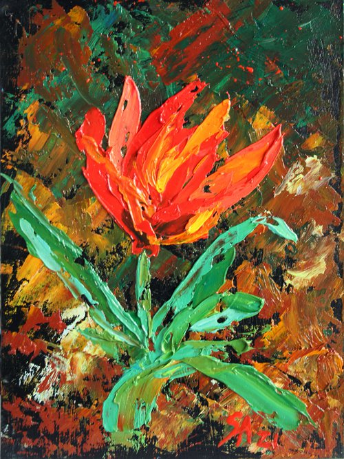 First tulip... 6X8" / ORIGINAL PAINTING by Salana Art Gallery