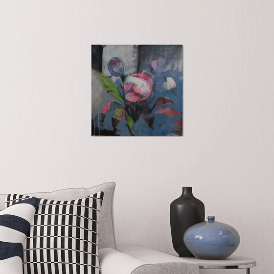 Pink-white peonies modern mixed media painting