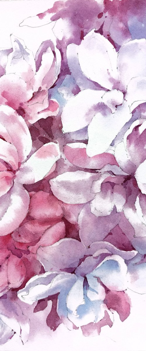 Original watercolor painting "Thousand Shades of Lilac Flowers" by Ksenia Selianko