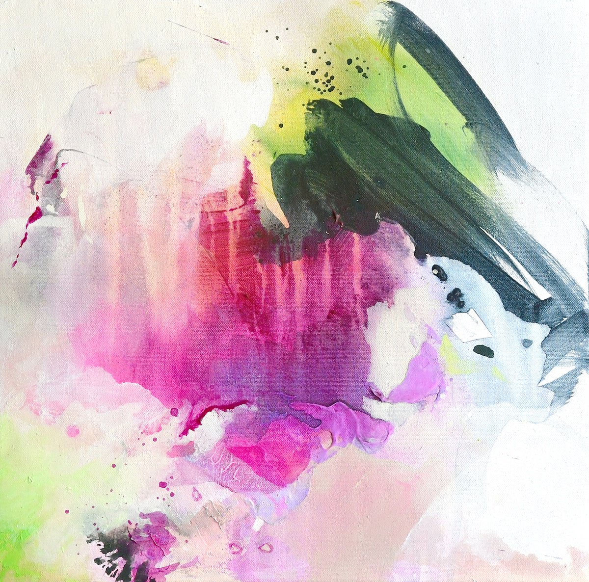 Abstract Acrylic Painting By Kirsten Handelmann, 16 X 16", Strawberry Summer, Original Artwork