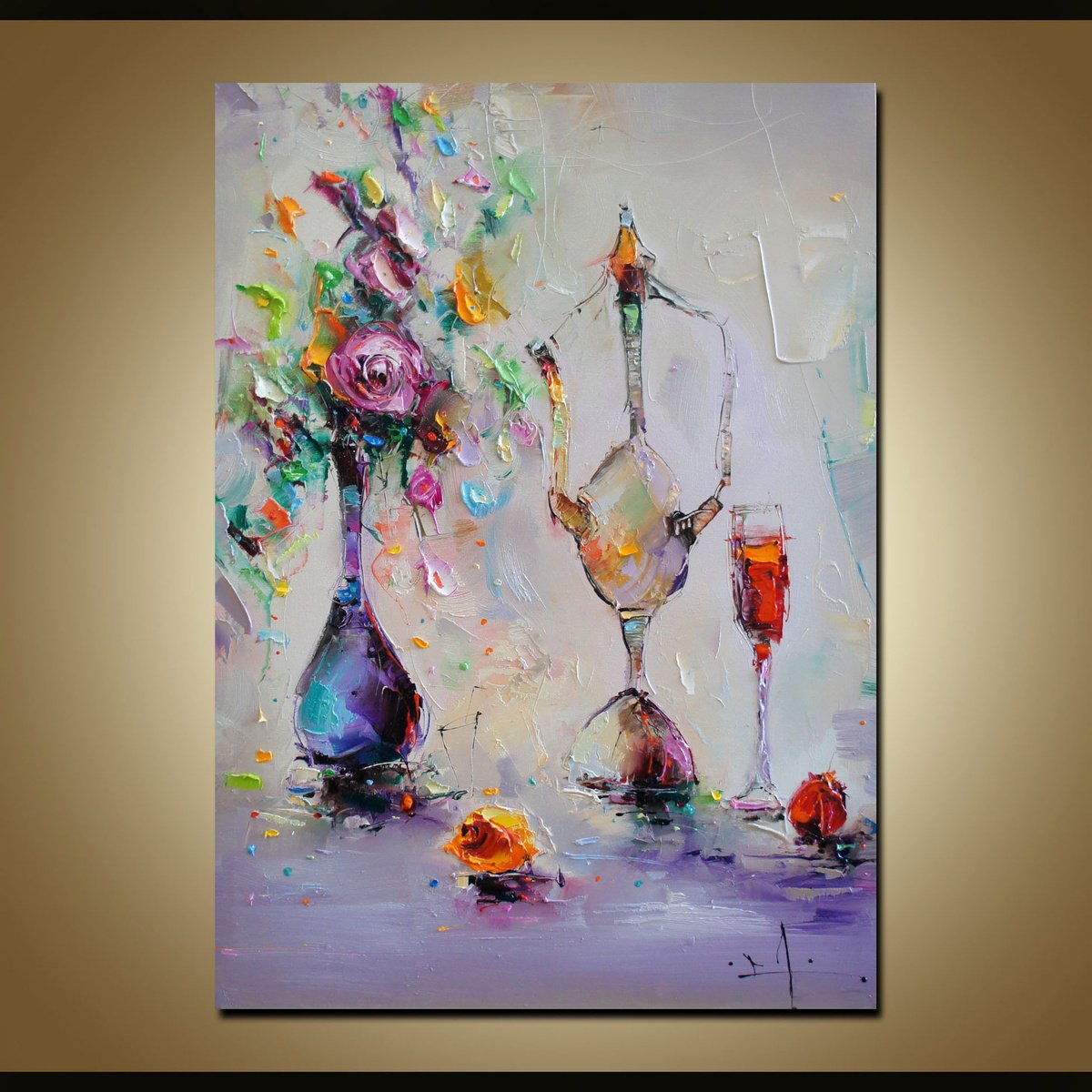Expressive Still Life Oil Painting By Stanislav Lazarov, 20 X 28", Moments Of Delight, Original Artwork