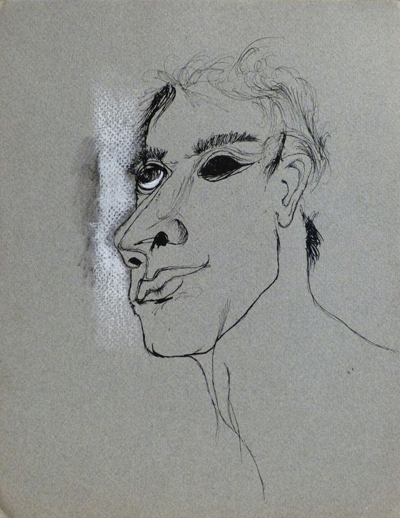 Anamorphosis, ink and pastel on grey paper 24x32 cm