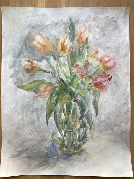 Tulips, watercolor, painted from a living nature