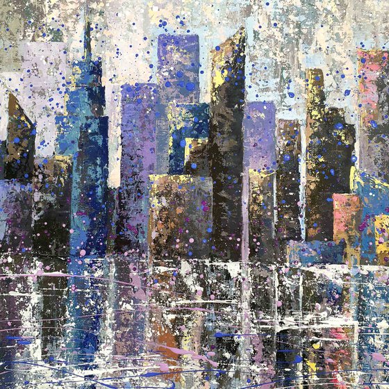 Brooklyn Bridge and skyscrapers  New York view  ROLLED 36" x 82" / 90 x 210 cm