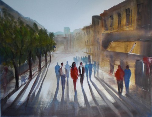 people walking in an imaginary city by Giorgio Gosti