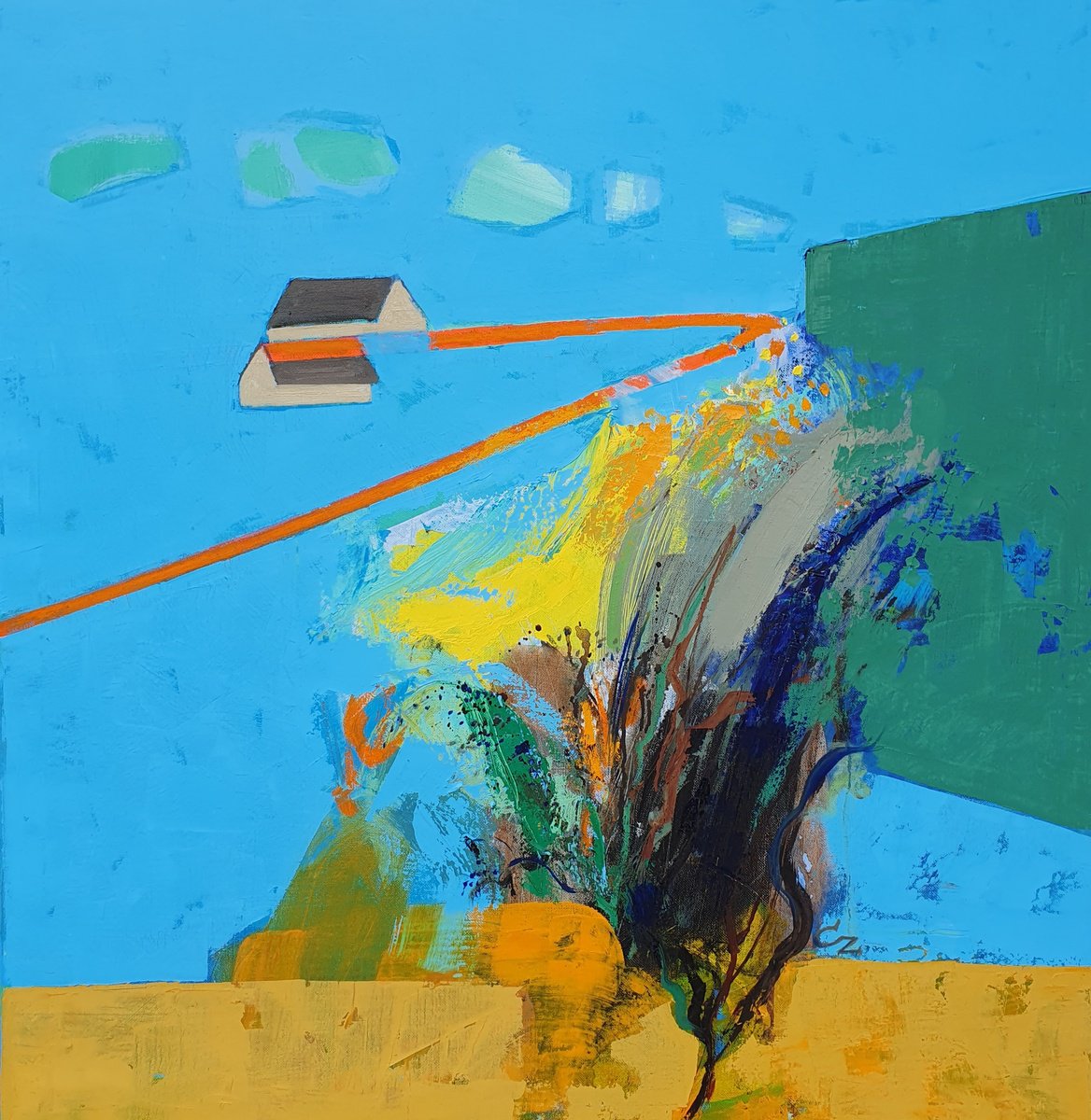 Expressive Landscape Oil Painting By Victoria Cozmolici, 35 X 35", Among The Clouds, Original Artwork